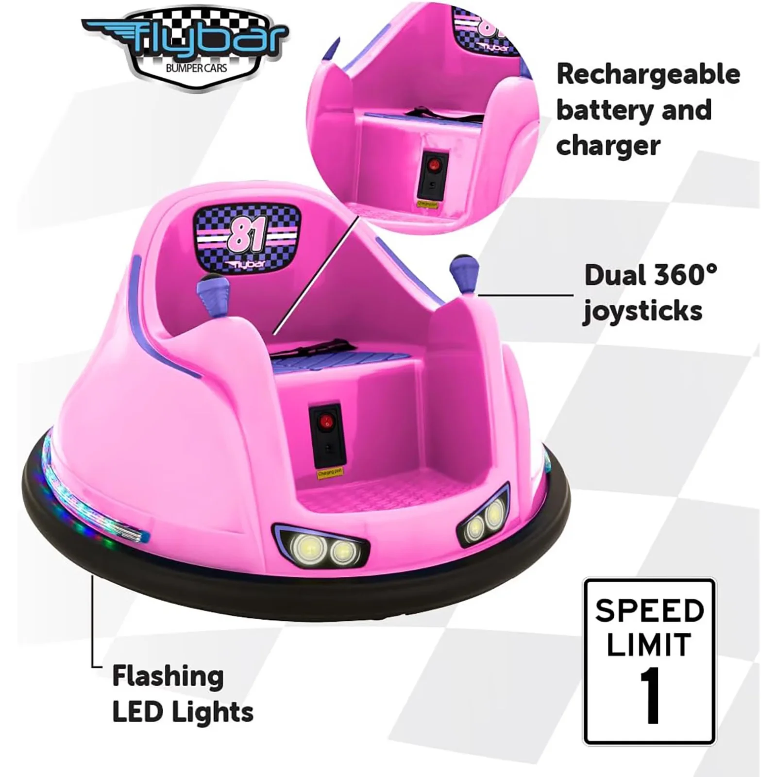 Pink Electric Bumper Car Ride-On Toy for Toddlers Aged 1.5 to 4 Years - Image 2