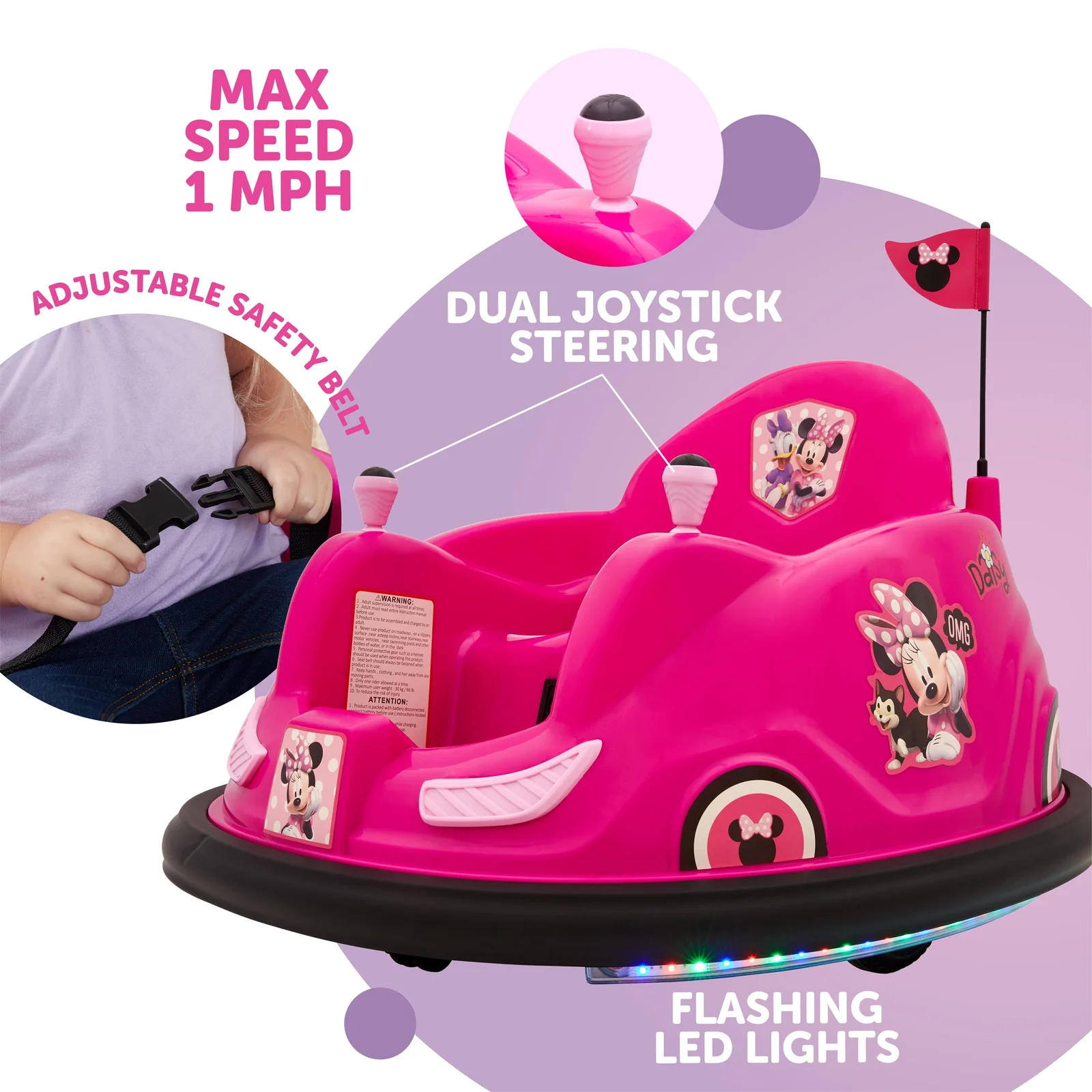 6V Minnie Mouse Bumper Car Ride-On Toy for Kids - Image 3