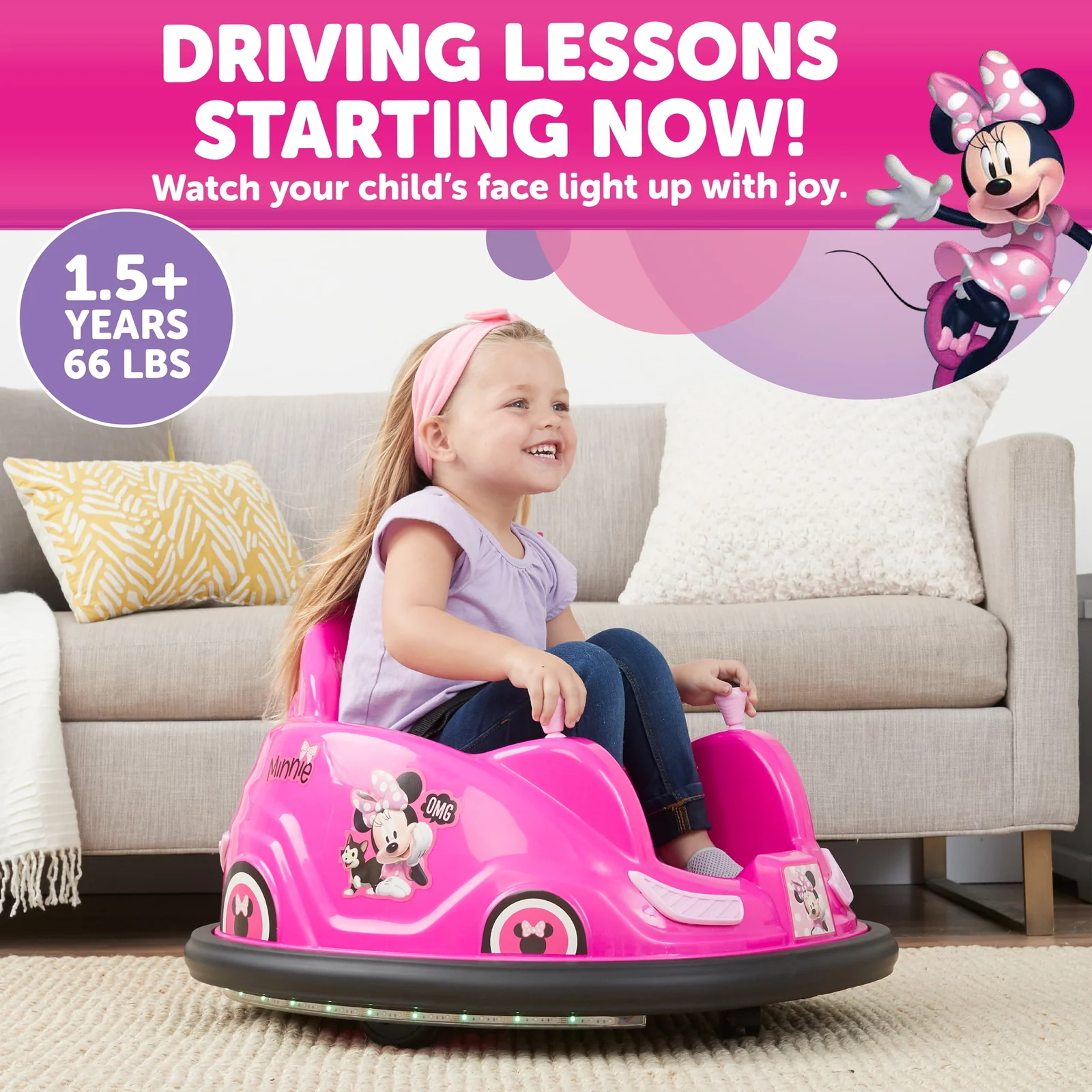 6V Minnie Mouse Bumper Car Ride-On Toy for Kids - Image 4