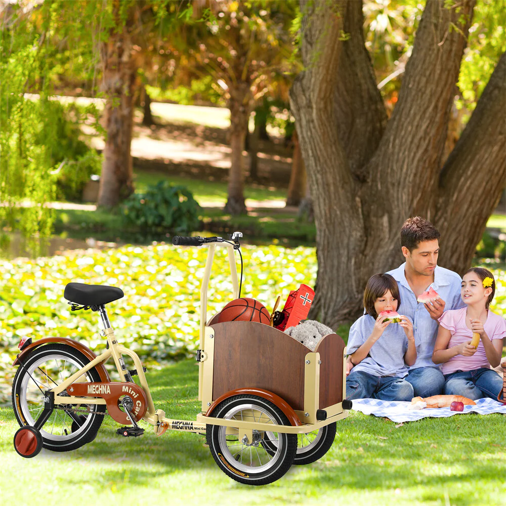 Foldable Cargo Tricycle with Reversible Seat, Front Basket & Training Wheels for Ages 6-12 - Image 11