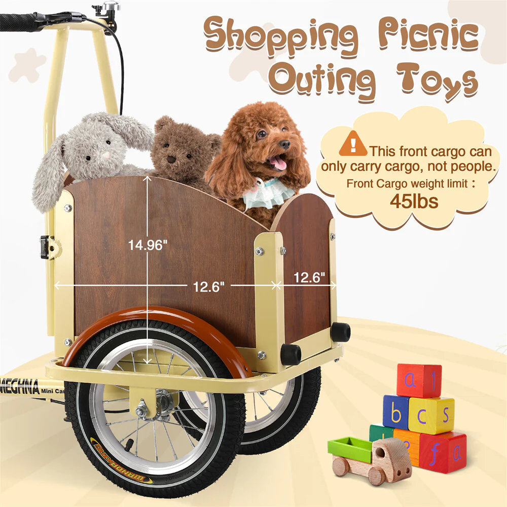Foldable Cargo Tricycle with Reversible Seat, Front Basket & Training Wheels for Ages 6-12 - Image 3
