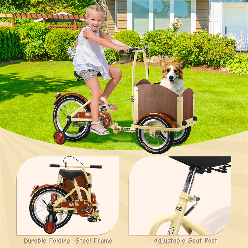 Foldable Cargo Tricycle with Reversible Seat, Front Basket & Training Wheels for Ages 6-12 - Image 4