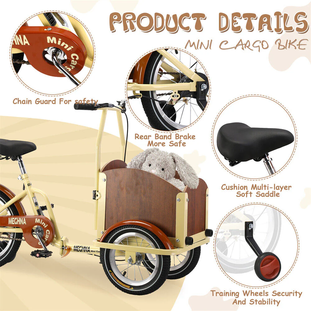 Foldable Cargo Tricycle with Reversible Seat, Front Basket & Training Wheels for Ages 6-12 - Image 5