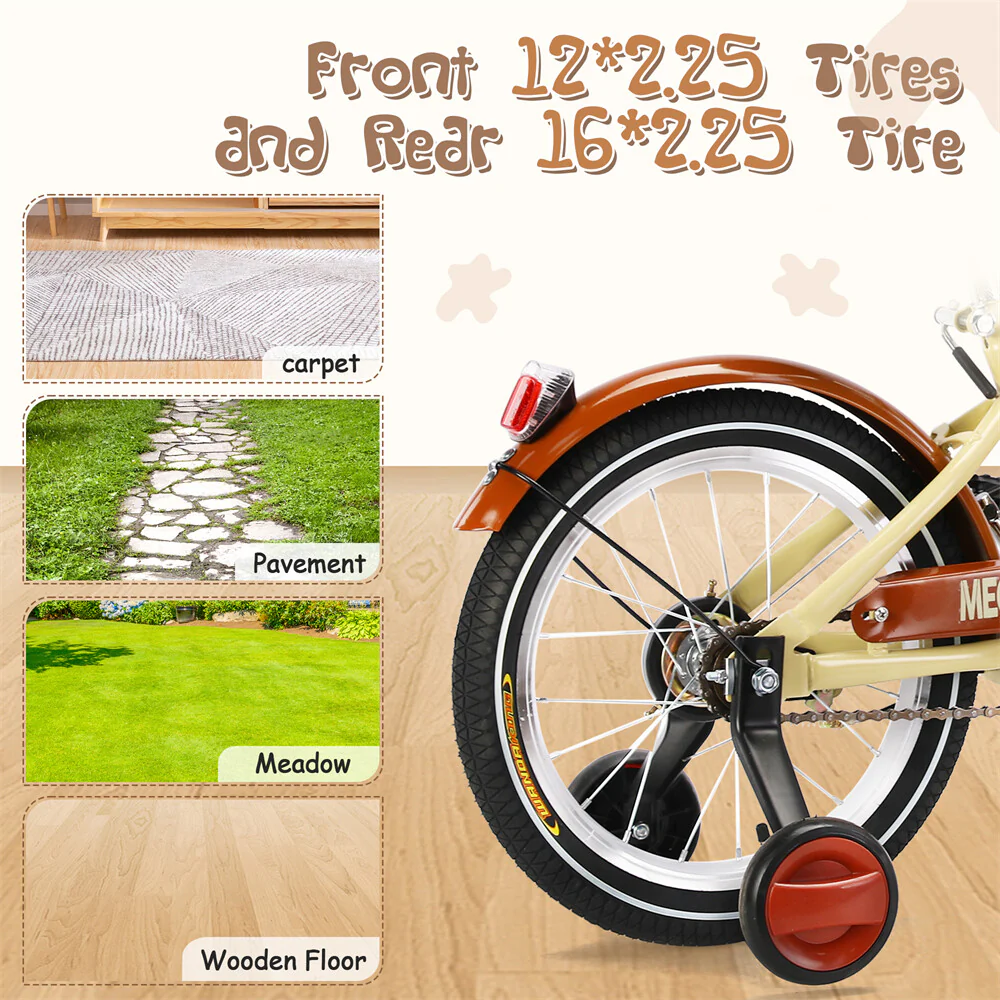 Foldable Cargo Tricycle with Reversible Seat, Front Basket & Training Wheels for Ages 6-12 - Image 6