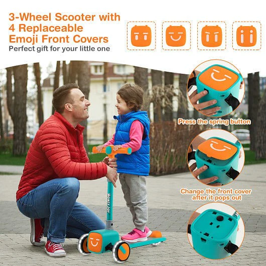Adjustable Folding Kids Scooter with LED Flashing Wheels, Horn, and 4 Emoji Covers - Image 8