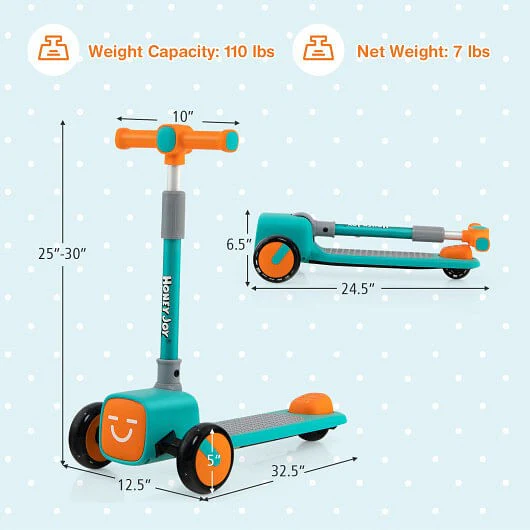 Adjustable Folding Kids Scooter with LED Flashing Wheels, Horn, and 4 Emoji Covers - Image 9