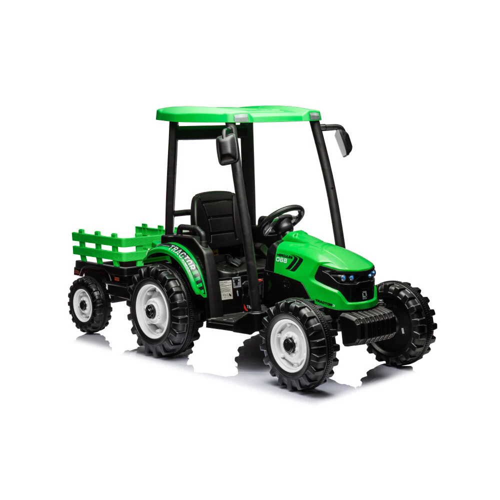 Kids 24V Ride-On Pedal Tractor with Loader, Backhoe, and Trailer - Green - Image 2