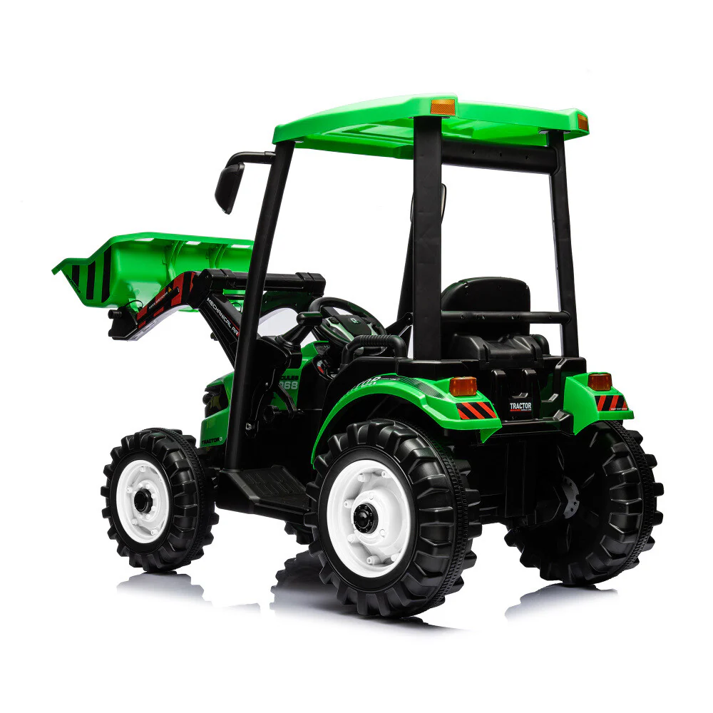 Kids 24V Ride-On Pedal Tractor with Loader, Backhoe, and Trailer - Green - Image 6