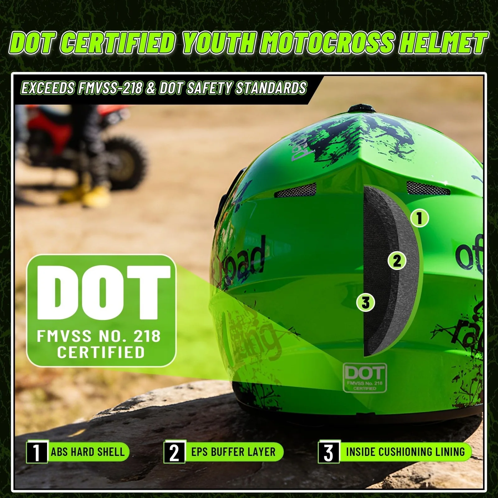 Youth DOT Certified Full Face Motorcycle Helmet for Kids Aged 4-16, Perfect for Dirt Biking & ATV Riding - Image 2