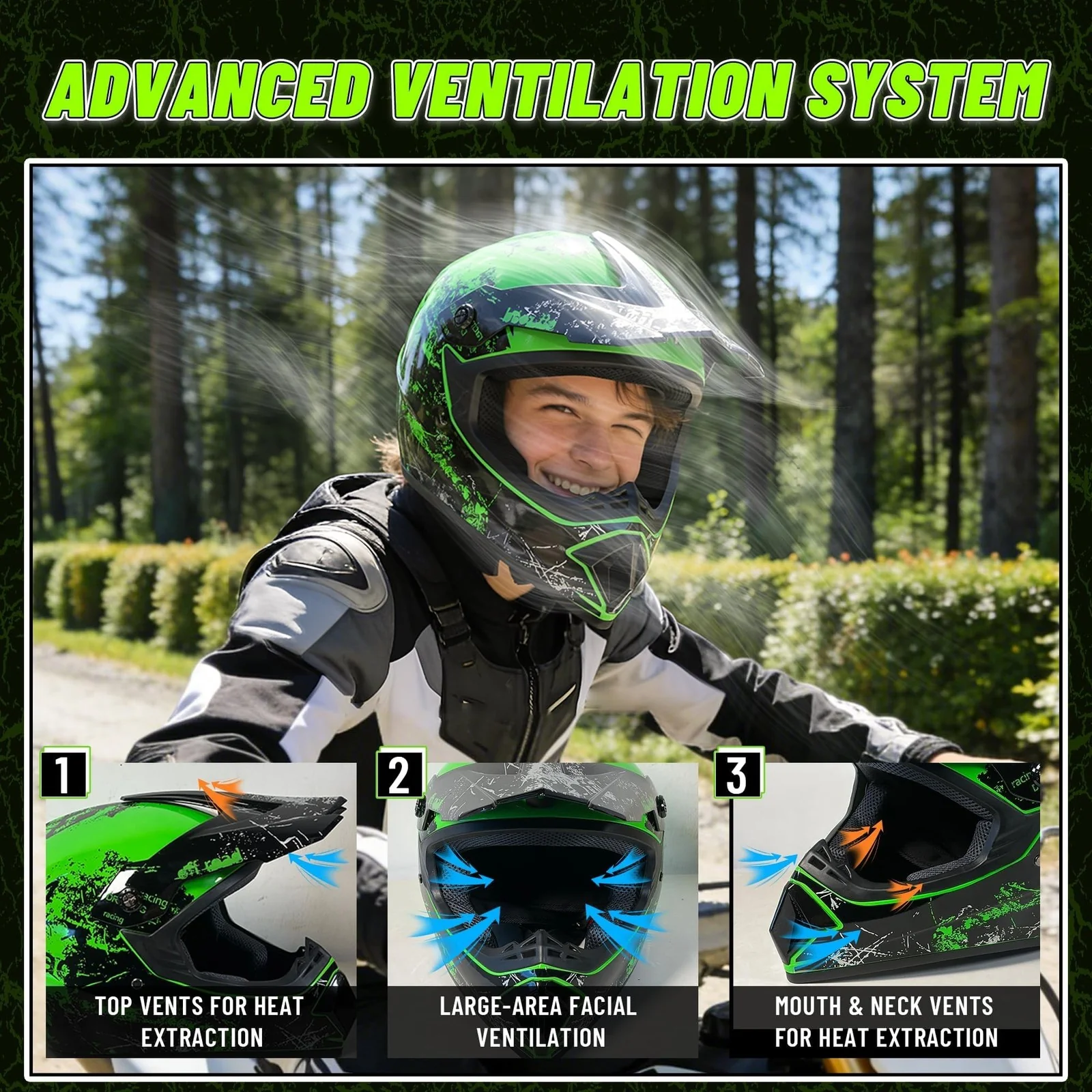 Youth DOT Certified Full Face Motorcycle Helmet for Kids Aged 4-16, Perfect for Dirt Biking & ATV Riding - Image 4