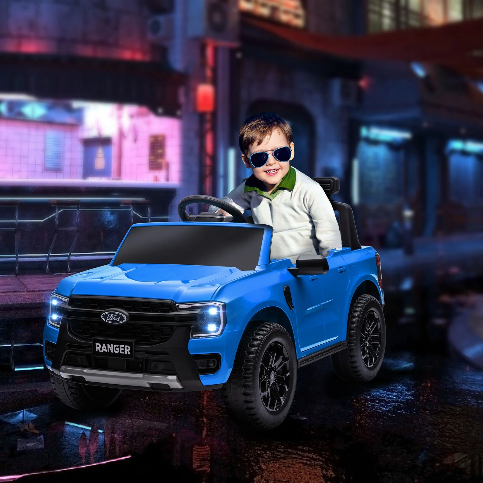 12V Licensed Kids Ride-On Ford Ranger Car with Toy Storage Blue - Image 12