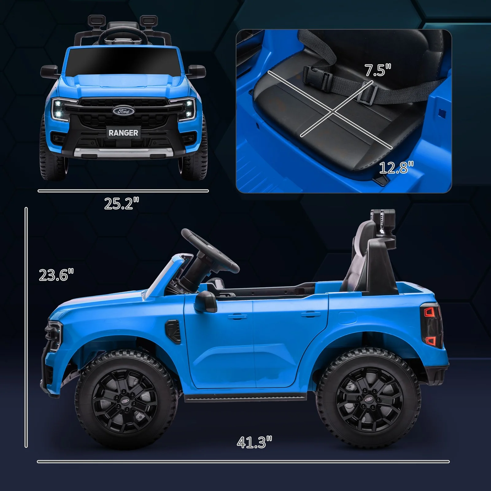 12V Licensed Kids Ride-On Ford Ranger Car with Toy Storage Blue - Image 2
