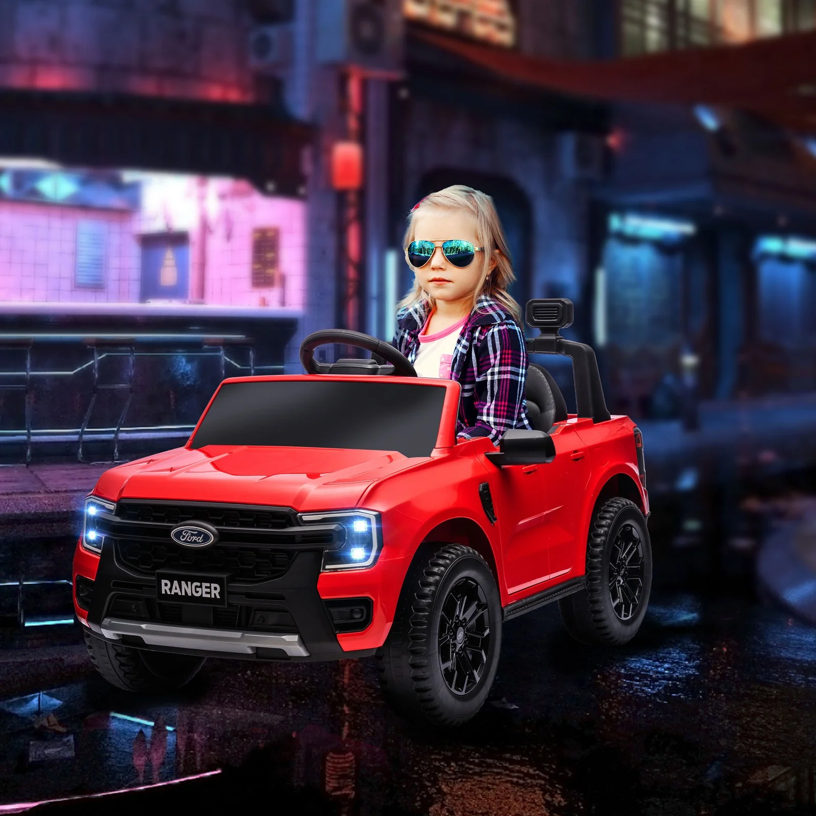 12V Licensed Ford Ranger Kids Ride-On Car with Toy Storage, Red