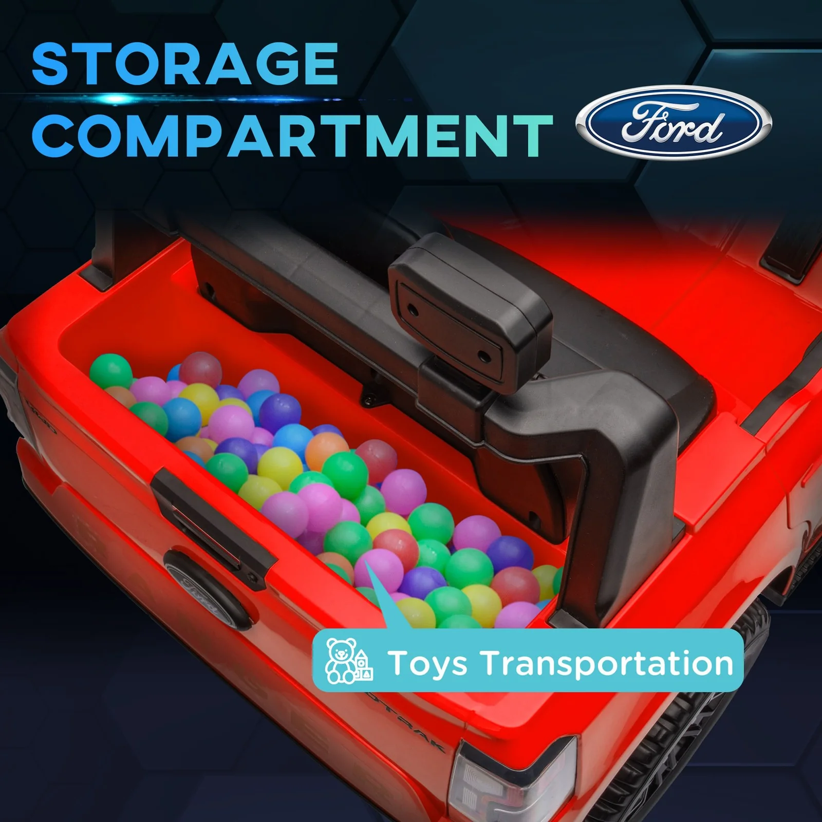 12V Licensed Ford Ranger Kids Ride-On Car with Toy Storage, Red - Image 6