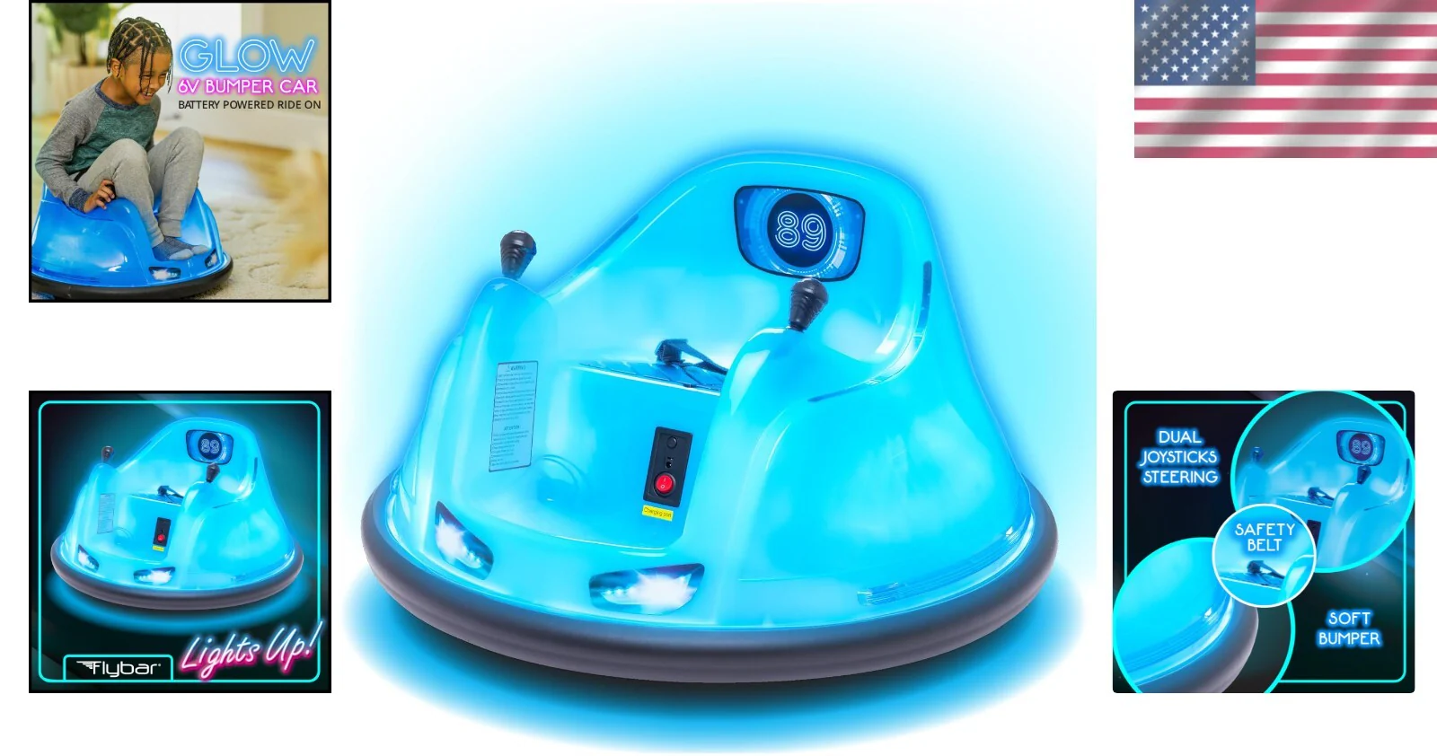 6V Blue Glow Bumper Car for Toddlers with 360° Spin and Bumping Action - Image 2