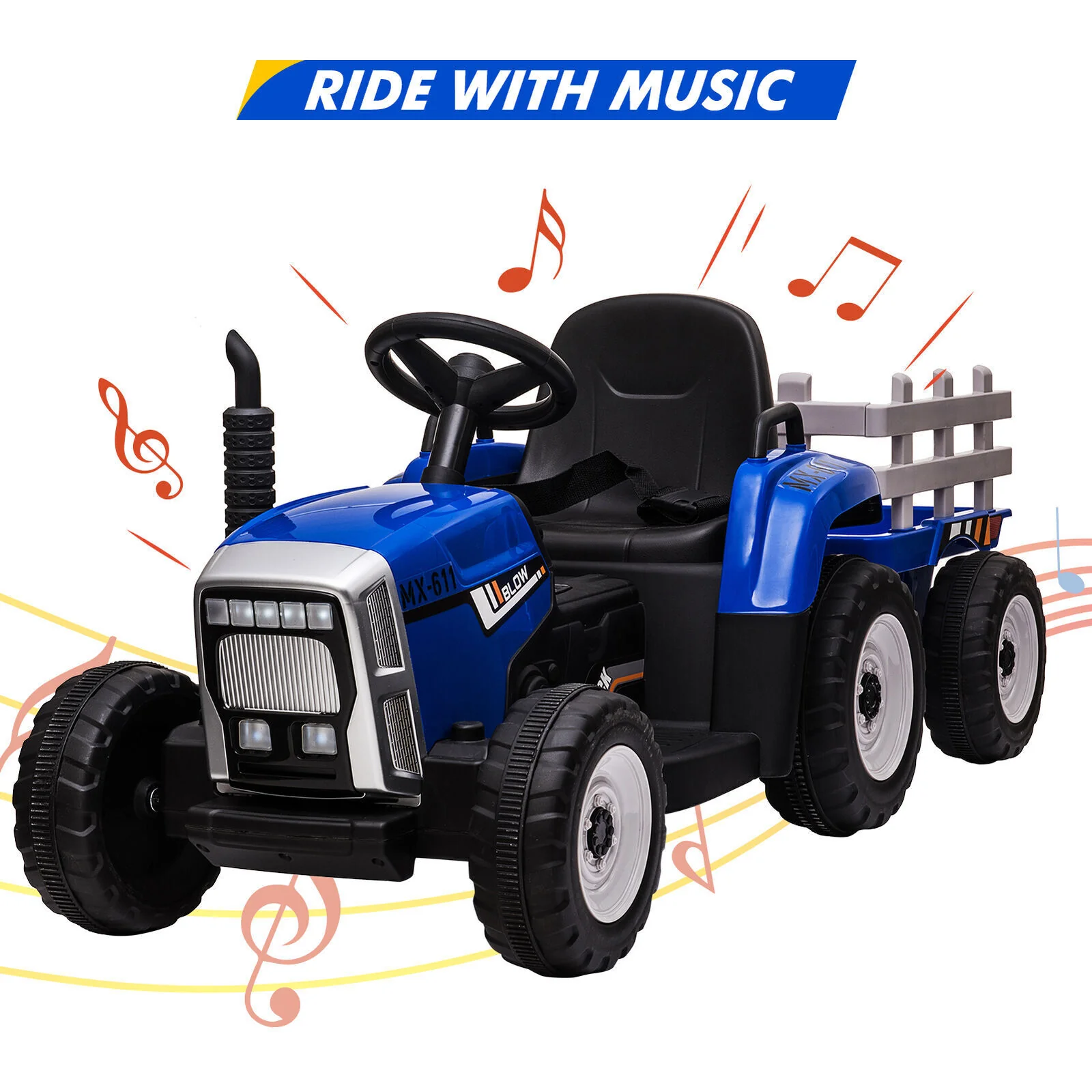 Fun and Functional 12V Kids Ride On Tractor with Trailer and Remote Control - Image 5