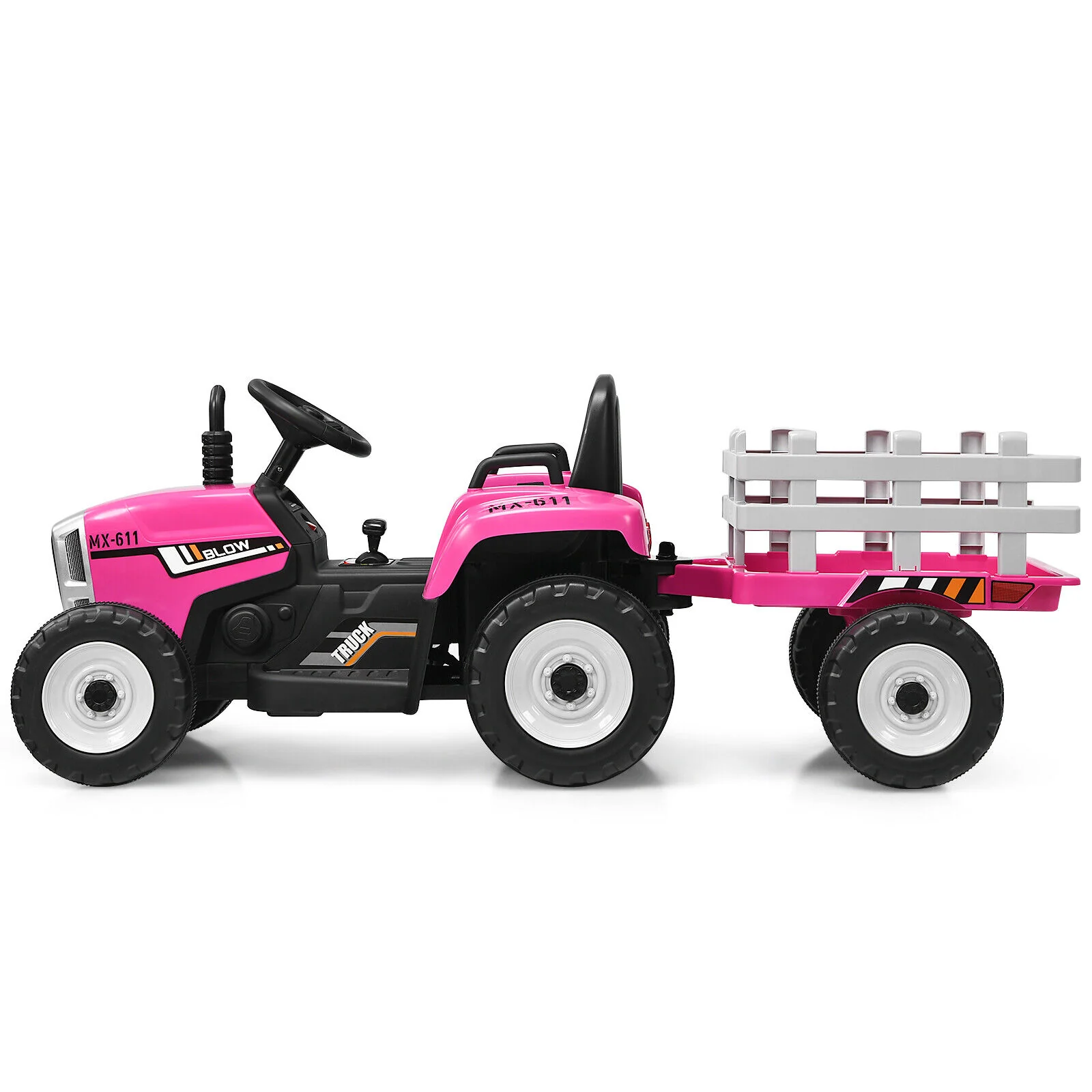 Fun and Functional 12V Pink Ride-On Tractor with Trailer and Remote Control for Kids, Featuring Lights and Ground Loader - Image 11