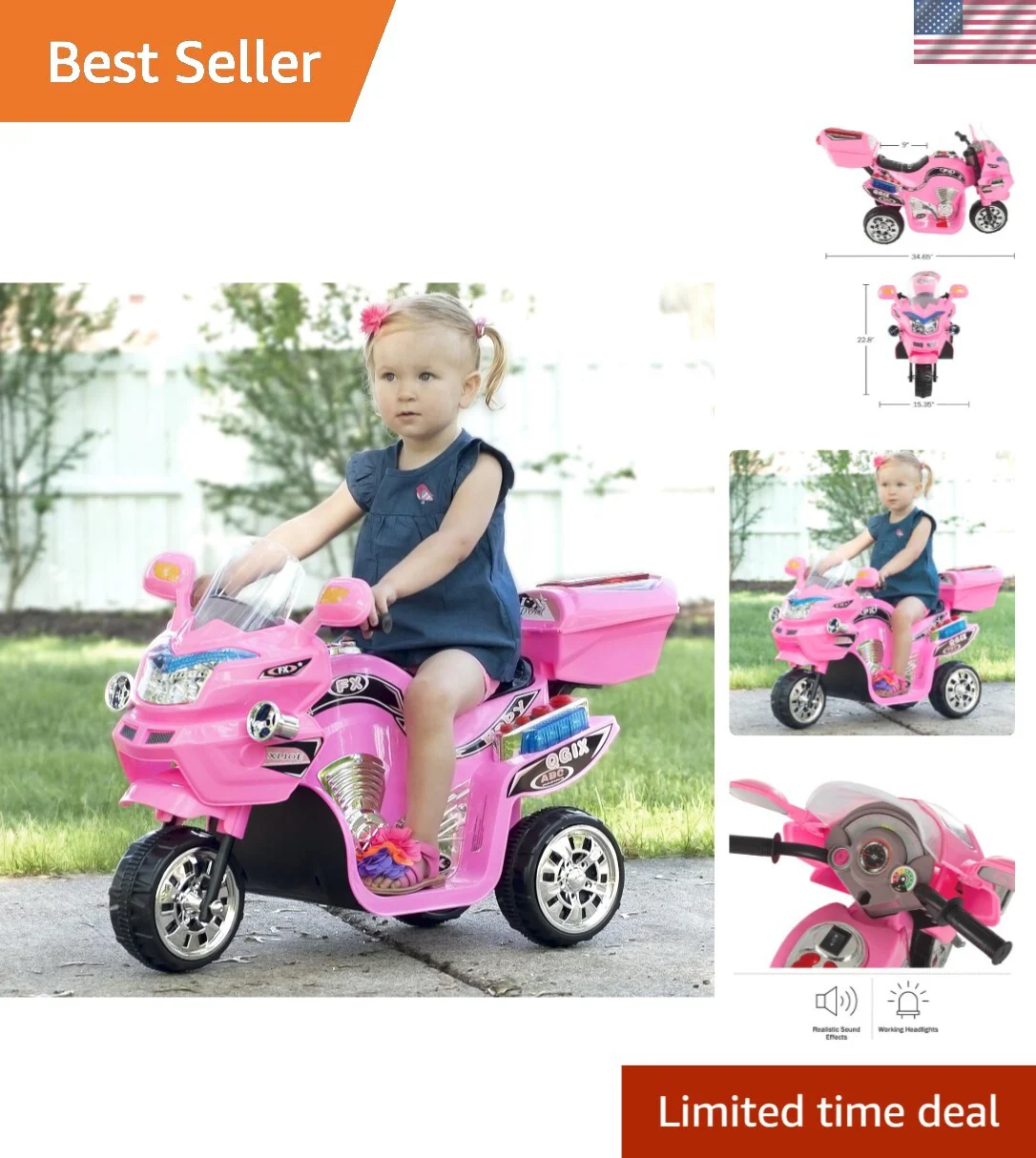 Safe Kids 3-Wheel Electric Ride-On Motorcycle with Reverse and Light - Image 10
