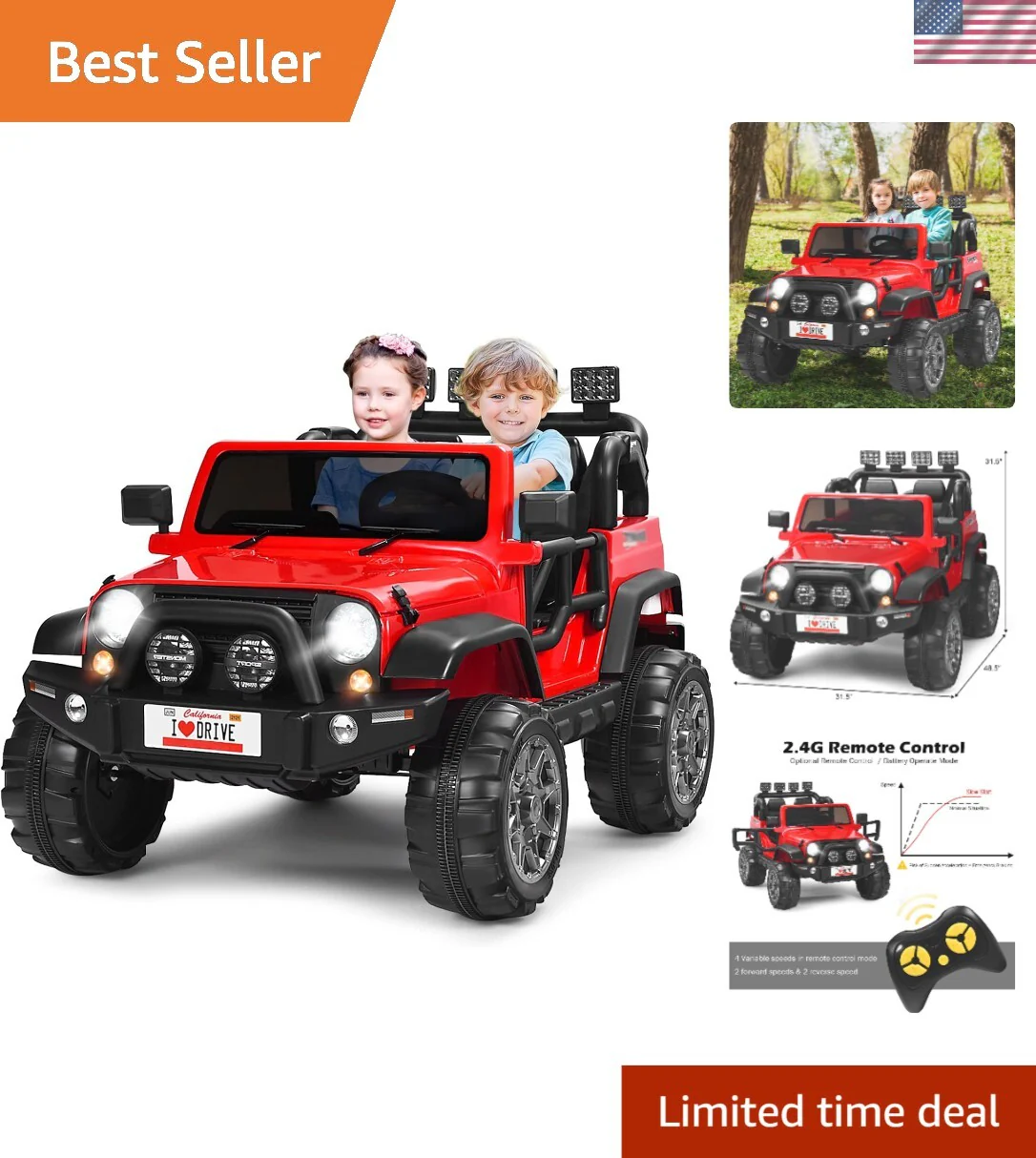 12V Battery-Powered Ride-On Truck for Kids with Remote Control, Lights, and Music