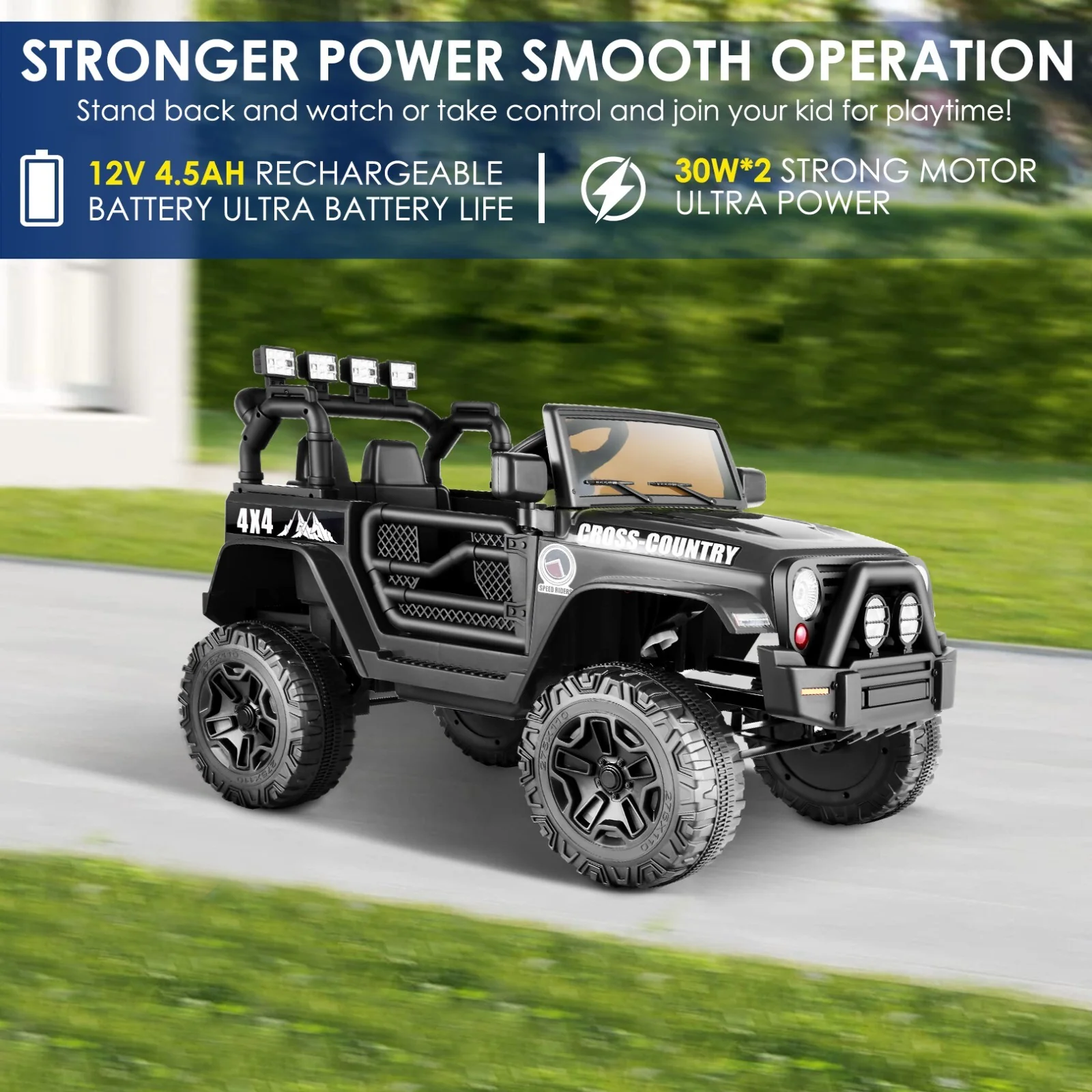 12V Kids Ride-On Truck with Remote Control Bluetooth Music and LED Lights Black - Image 3