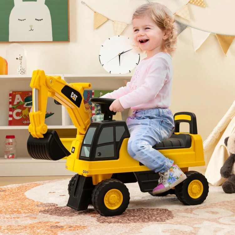 Functional Kids Ride-On Excavator Toy with Rotatable Digging Bucket Yellow - Image 11