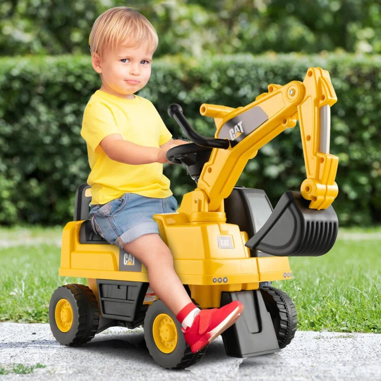 Functional Kids Ride-On Excavator Toy with Rotatable Digging Bucket Yellow - Image 12