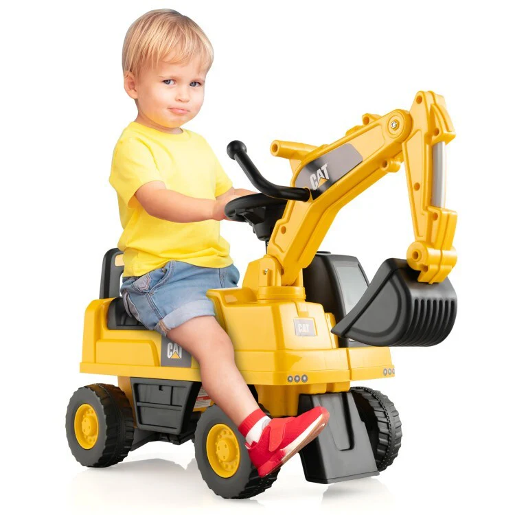Functional Kids Ride-On Excavator Toy with Rotatable Digging Bucket Yellow - Image 14