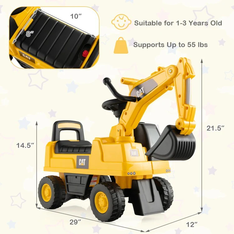 Functional Kids Ride-On Excavator Toy with Rotatable Digging Bucket Yellow - Image 5