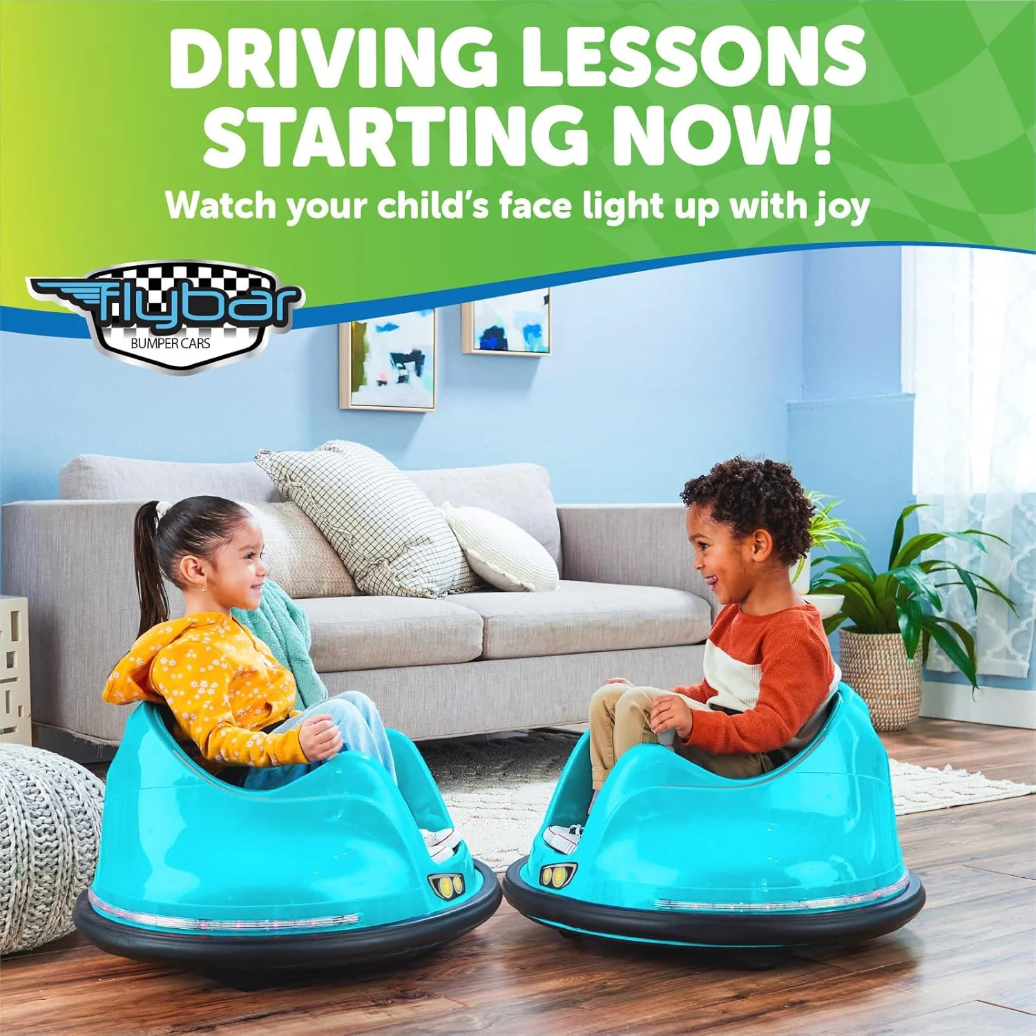 6V 360° Electric Ride-On Bumper Car Toy with LED Lights and Safety Seat - Image 2