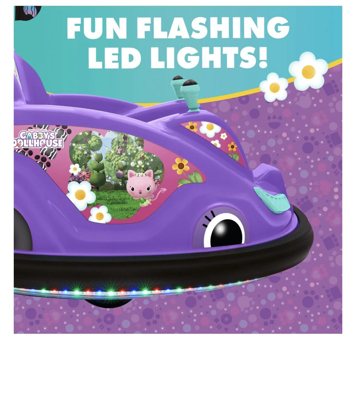 Gabby's Dollhouse 6V Bumper Car: Fun Ride with LED Lights - Image 4