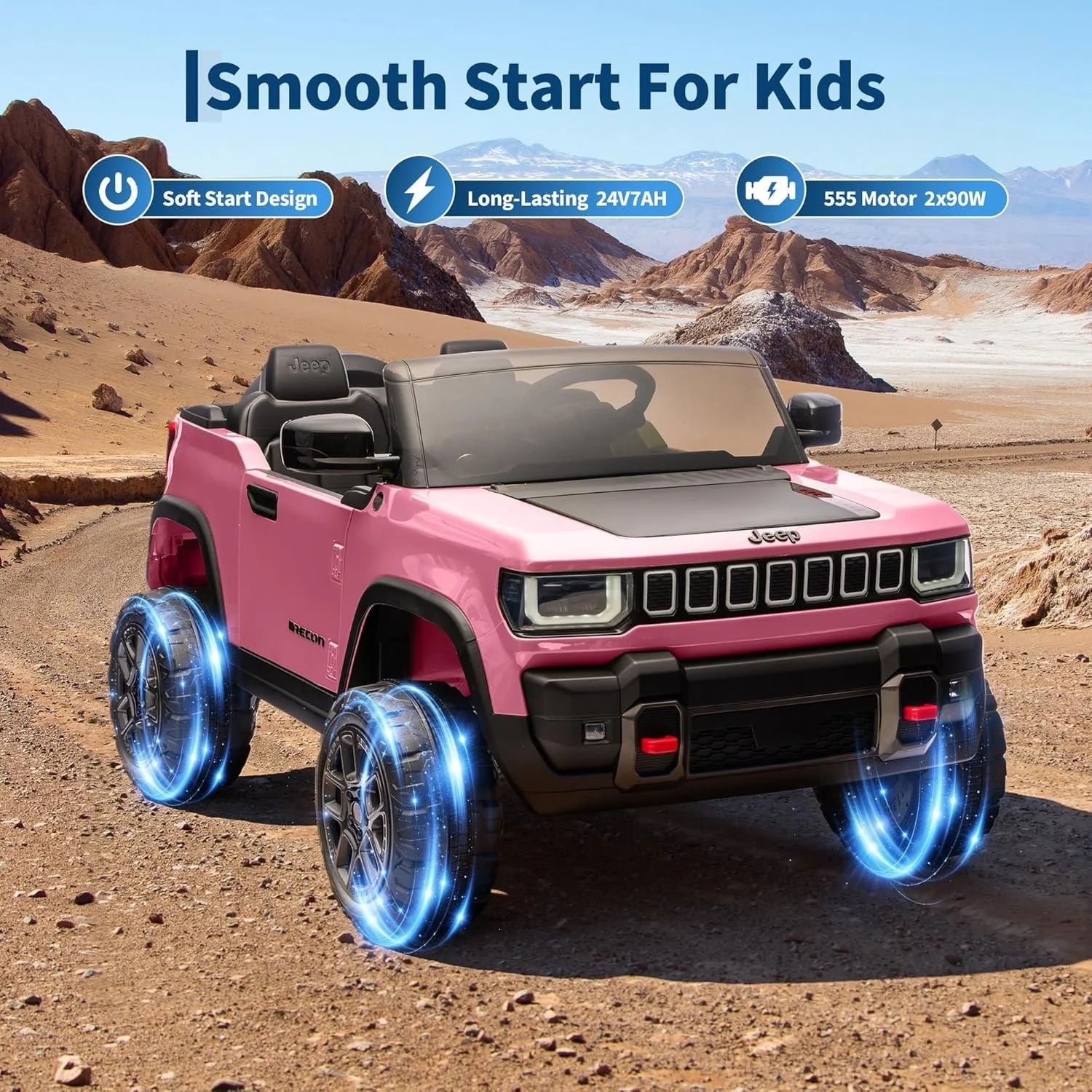 Garvee 24V Pink 2-Seater 4WD Ride-On Truck with Remote Control, Music, and LED Lights for Kids Ages 3-8 - Image 8