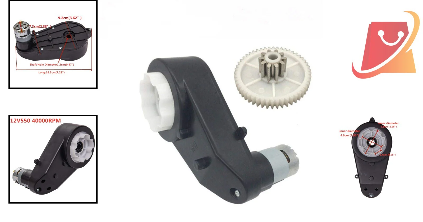 12V DC High Torque Gearbox Motor for Kids Ride-On Car Alloys - Image 2