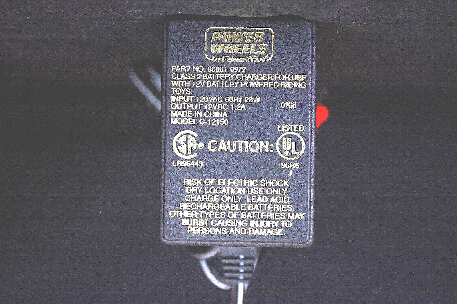 Genuine Power Wheels 12V AC/DC Battery Charger Adapter 00801-0972 - Image 2