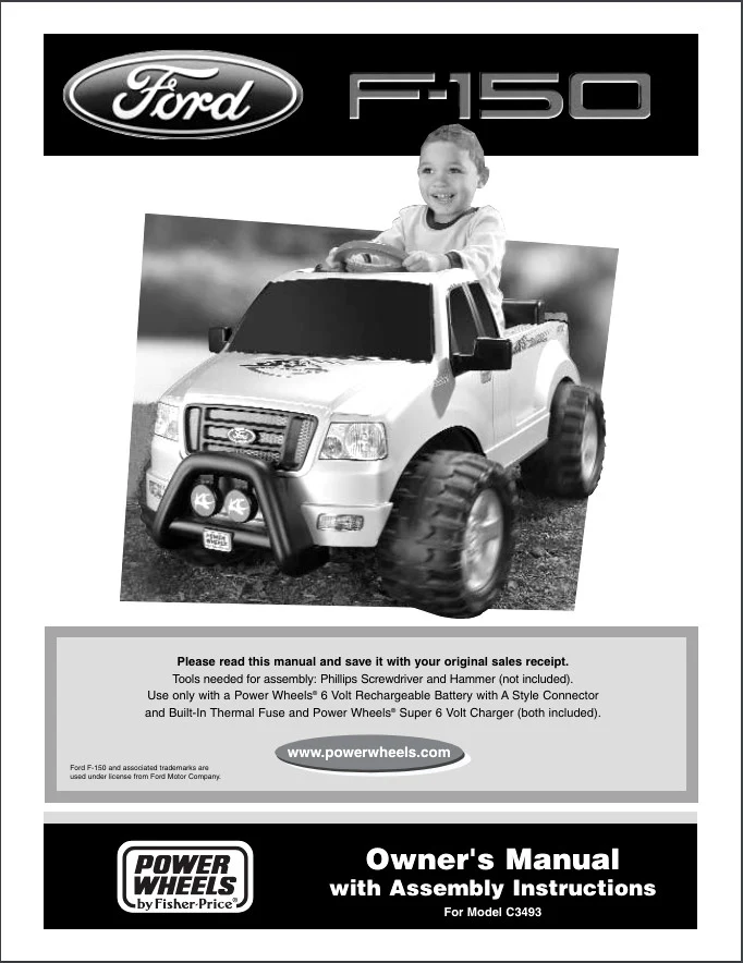 Power Wheels Owner Manual C3493-0920 for Ford F-150 Model C3493 New Old Stock