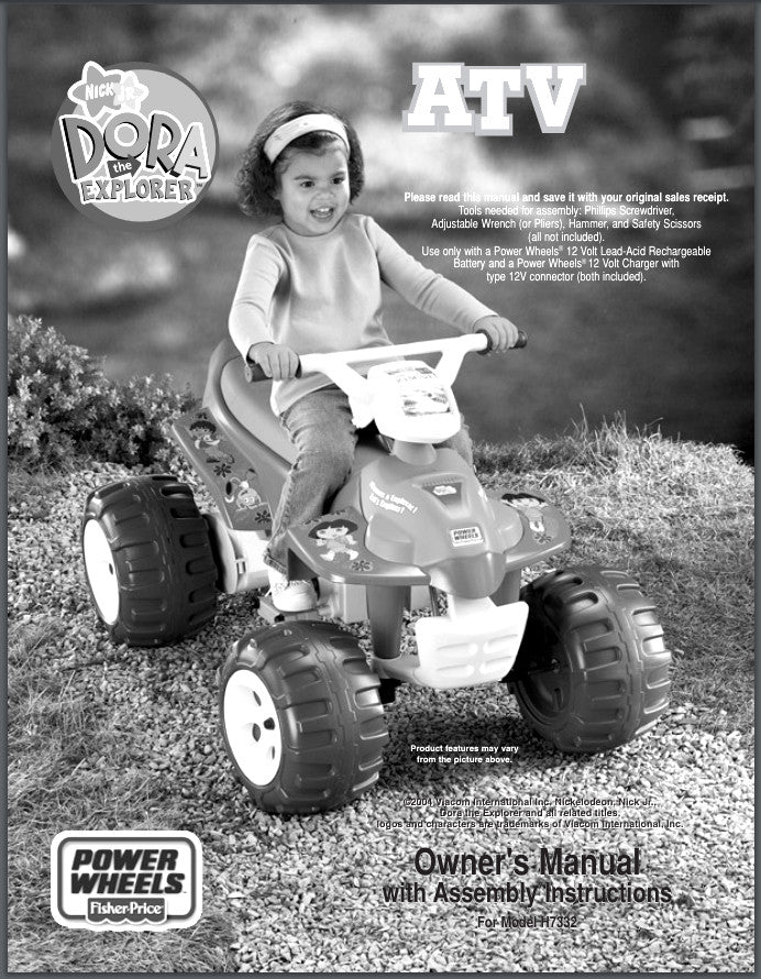Power Wheels Owner Manual H7332-0920 for Dora ATV Model H7332 - Image 2