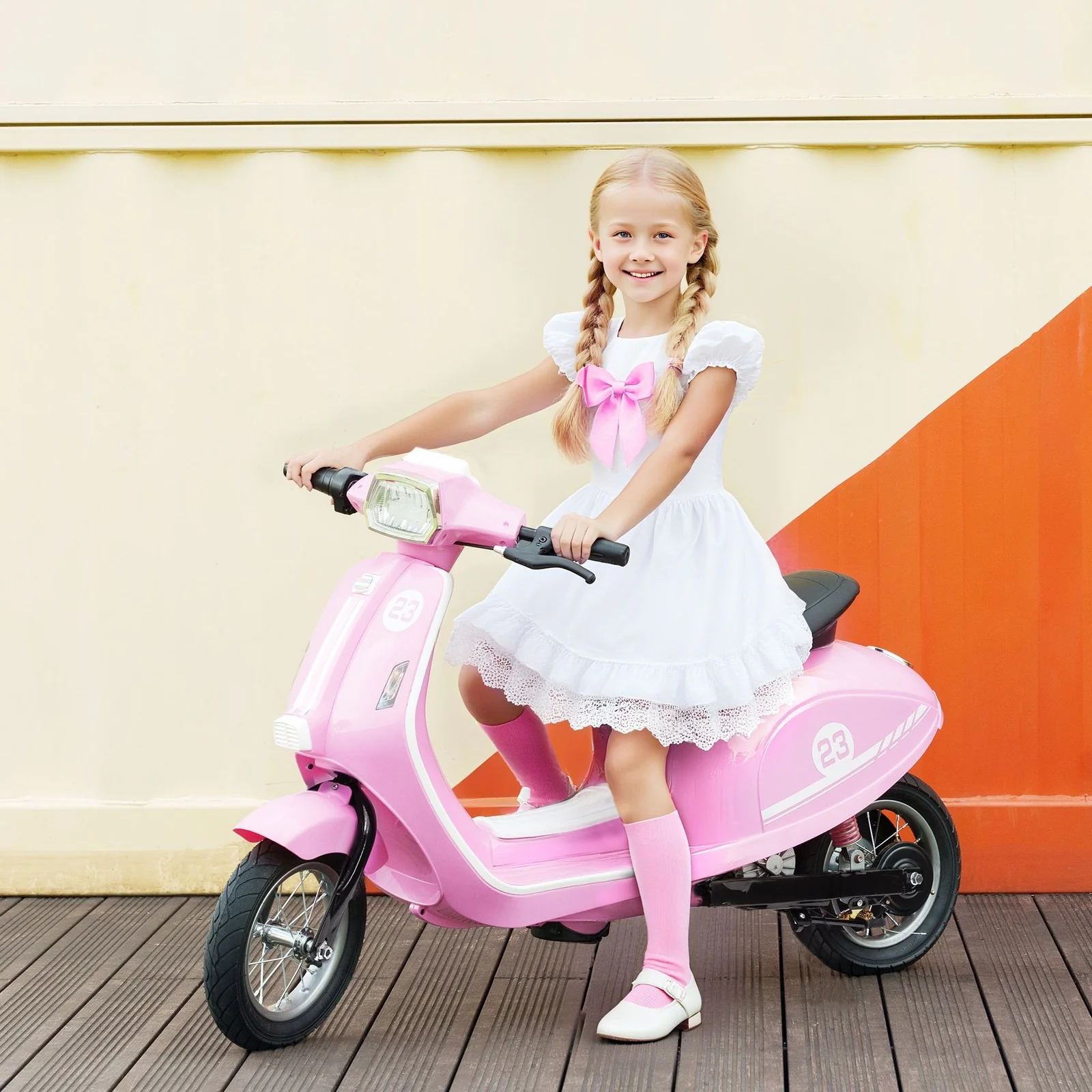 Girls' Pink 24V Electric Vespa Scooter for Kids Ages 8-12 - Image 2
