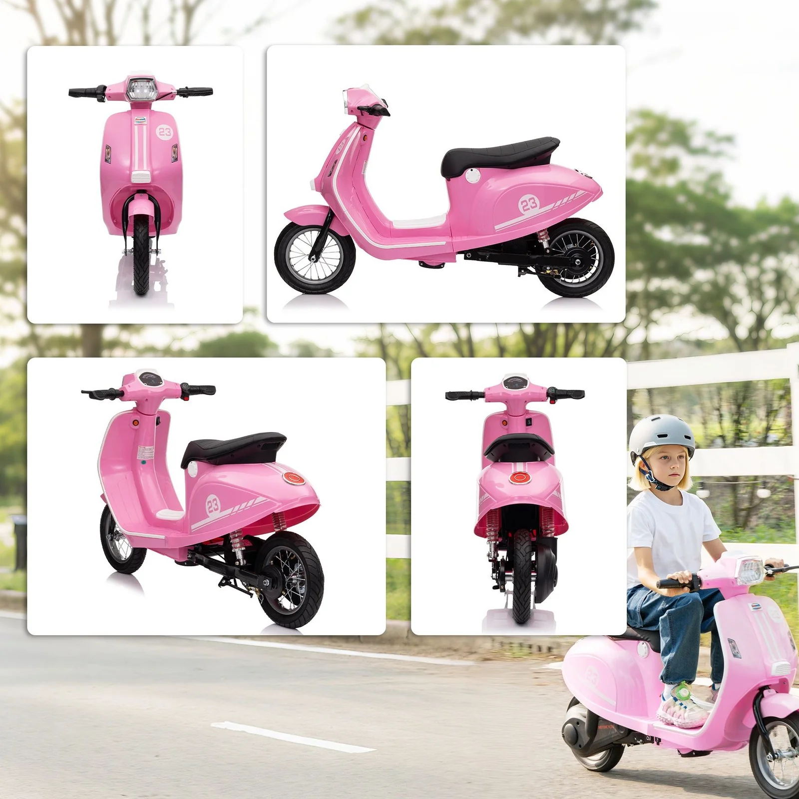 Girls' Pink 24V Electric Vespa Scooter for Kids Ages 8-12 - Image 8