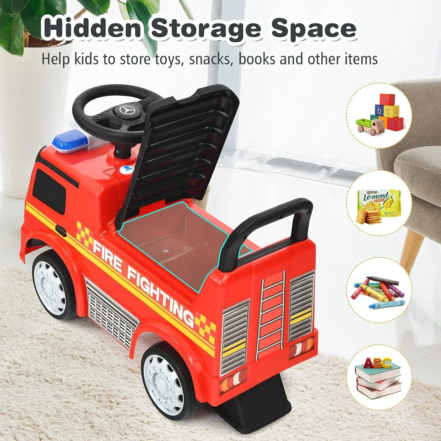 Ride-On Fire Truck with Sliding and Walking Features for Toddlers - Image 4
