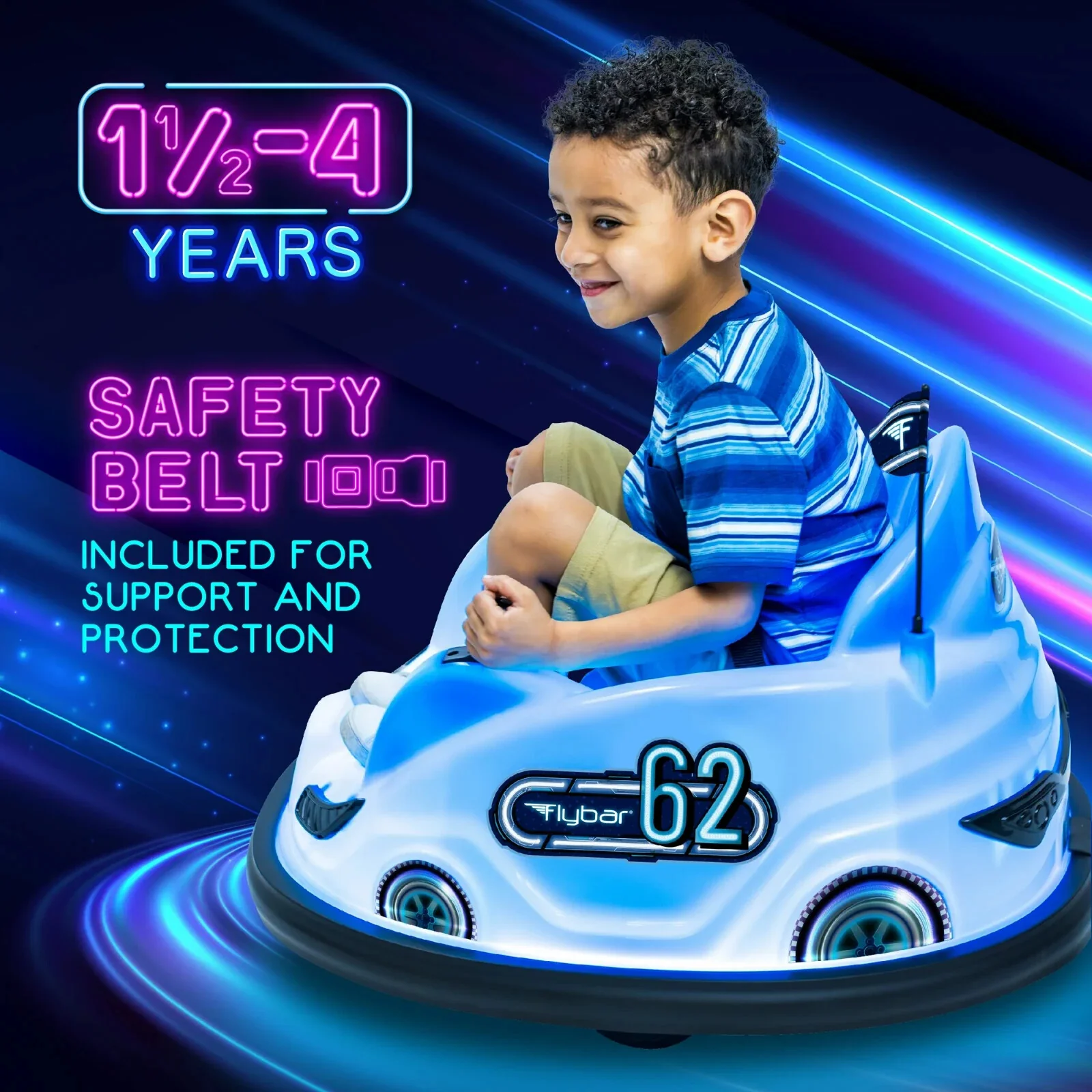 6V Battery-Powered Blue Bumper Car Ride-On with 3 Light Patterns for Ages 1.5+ - Image 4