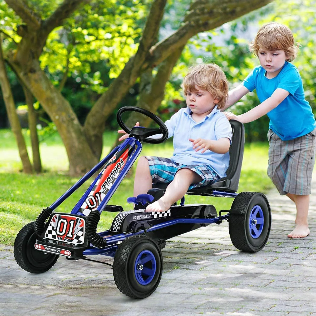 Pedal-Powered Kids Ride-On Kart with 4 Wheels and 2-Position Adjustable Seat for Outdoor Racing - Image 10