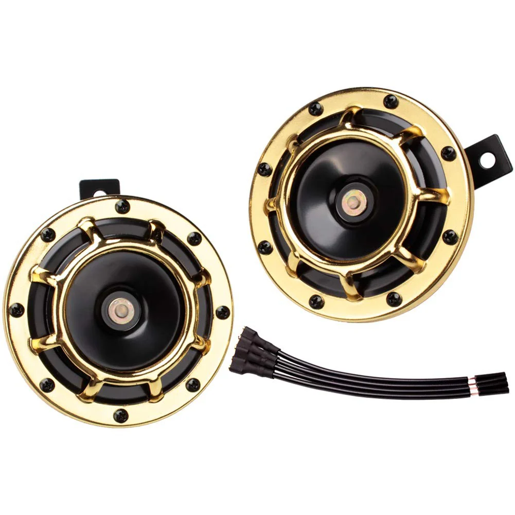 12V Gold Electric Twin Tone Car and Train Horn Kit with High and Low Sounds