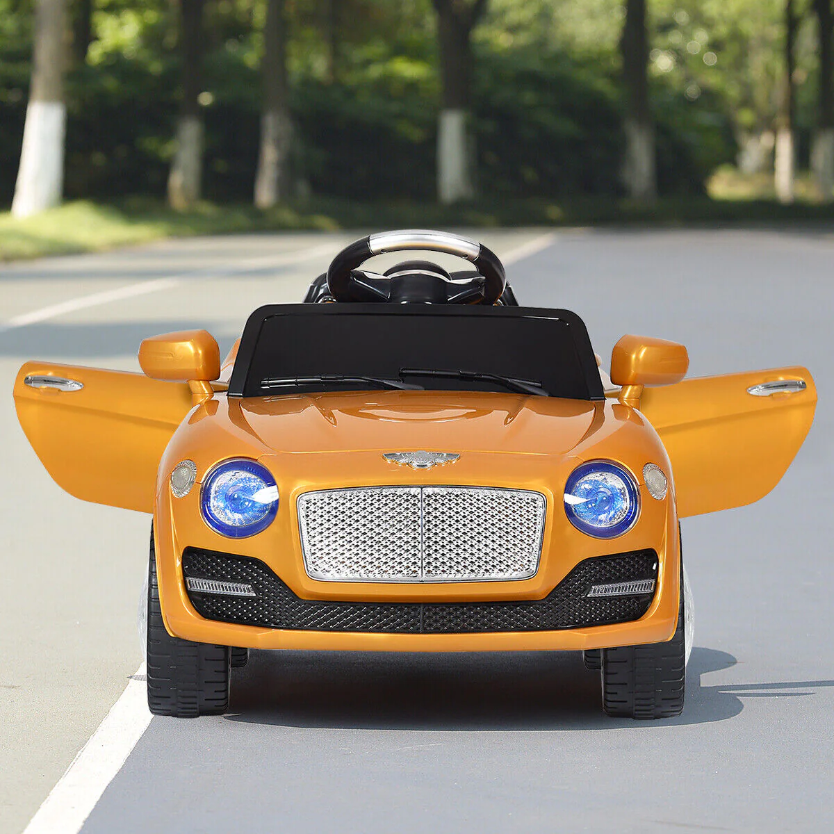 Gold 6V Kids Ride On Car with RC Remote Control, MP3 Player, and Opening Doors - Image 3