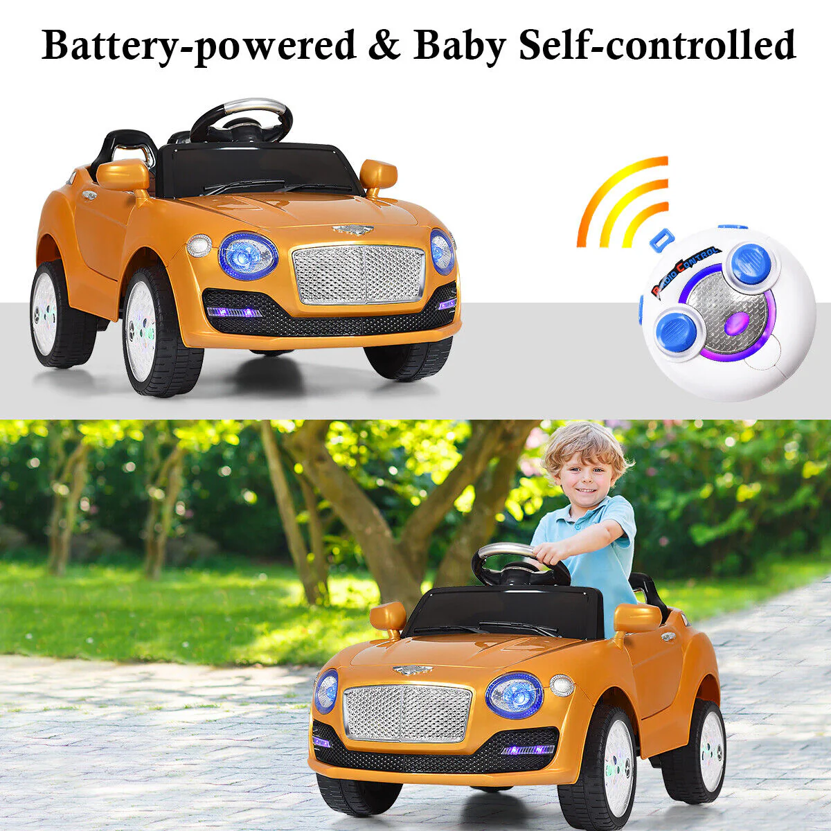 Gold 6V Kids Ride On Car with RC Remote Control, MP3 Player, and Opening Doors - Image 5