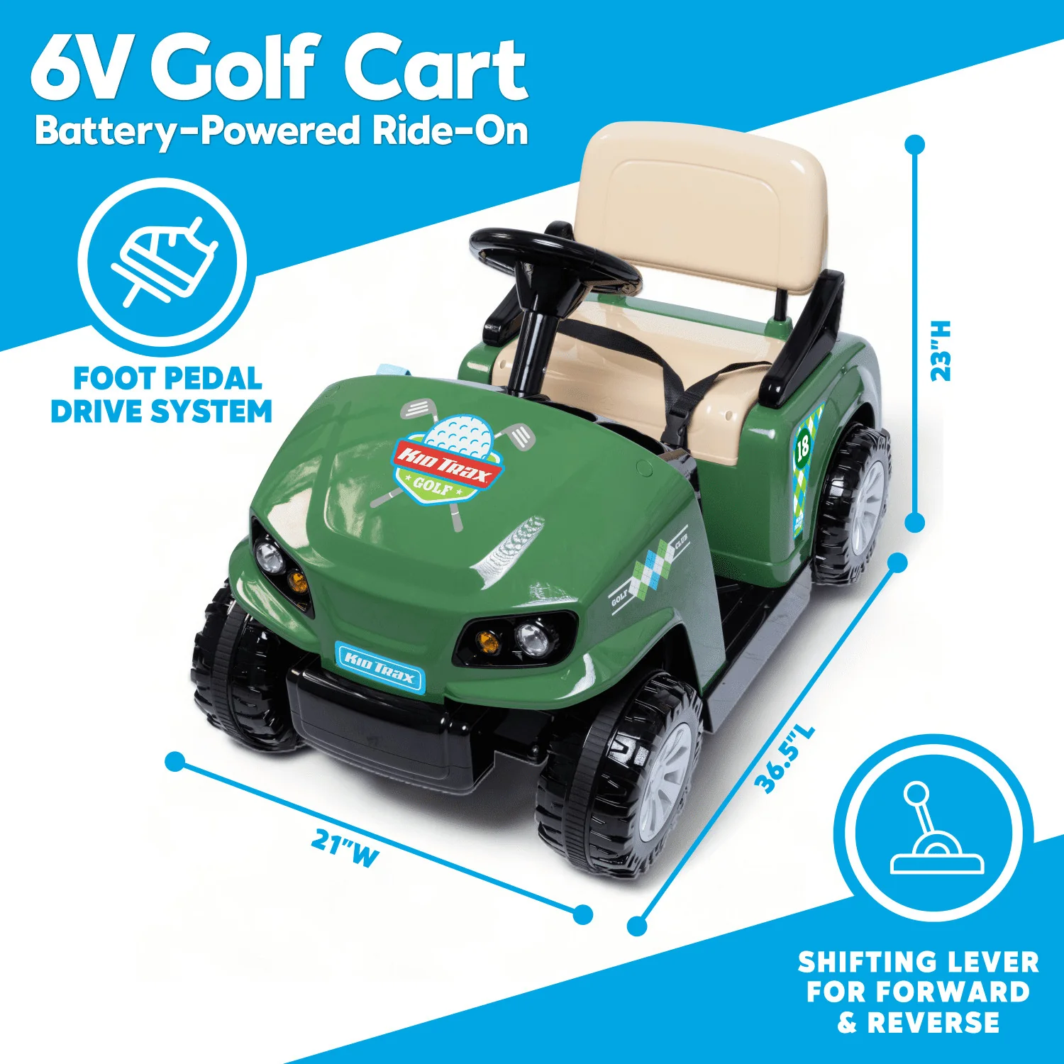 6V Ride-On Golf Cart with Clubs for Toddlers and Kids Ages 3 and Up - Image 6