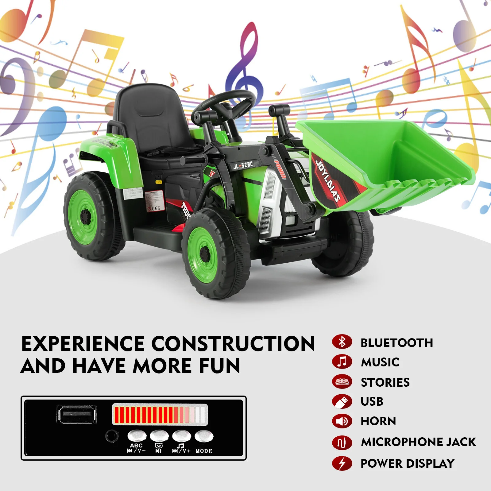12V Green Electric Ride-On Excavator with Remote Control for Kids - Image 5