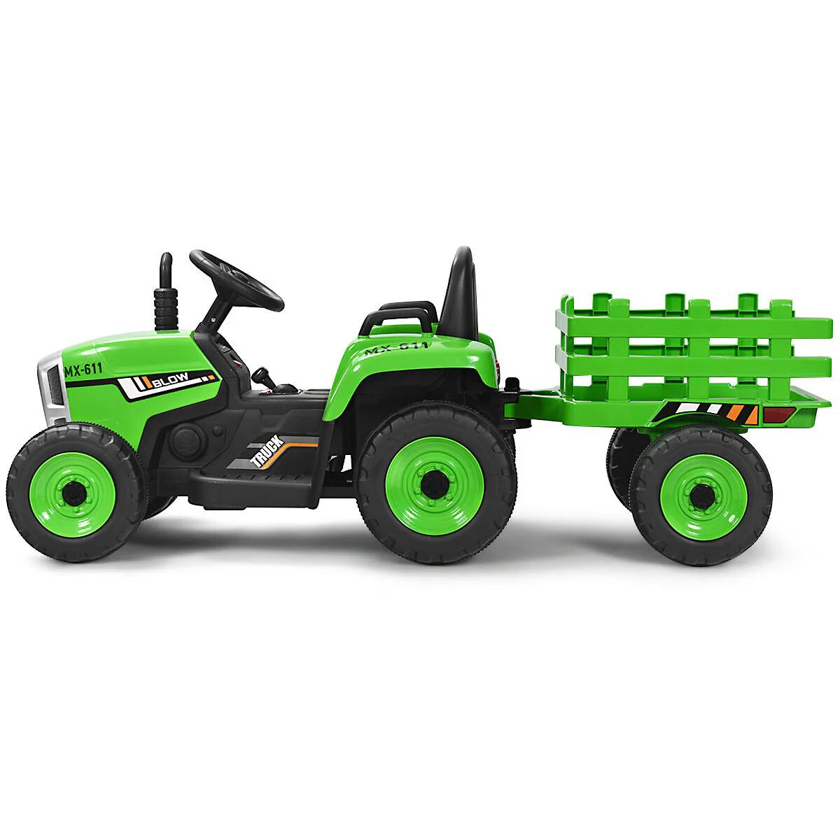 Green 12V Kids Ride On Tractor Trailer with RC Control and Lights - Image 11