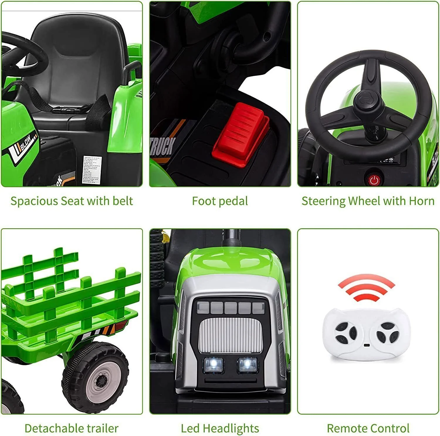 Green 12V Kids Ride On Tractor with Trailer and Remote Control - Perfect Gift for Little Ones! - Image 2