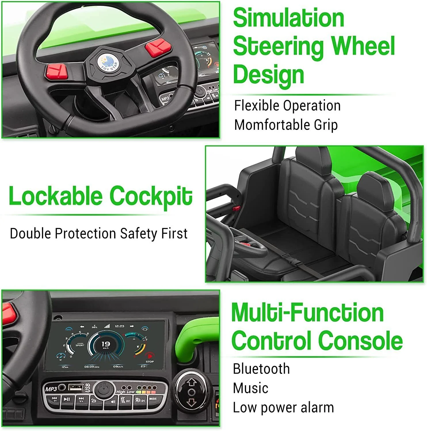 Green 2-Seat Dump Truck Ride-On Toy with 24V Battery Power and 6 Wheels for Kids - Image 8