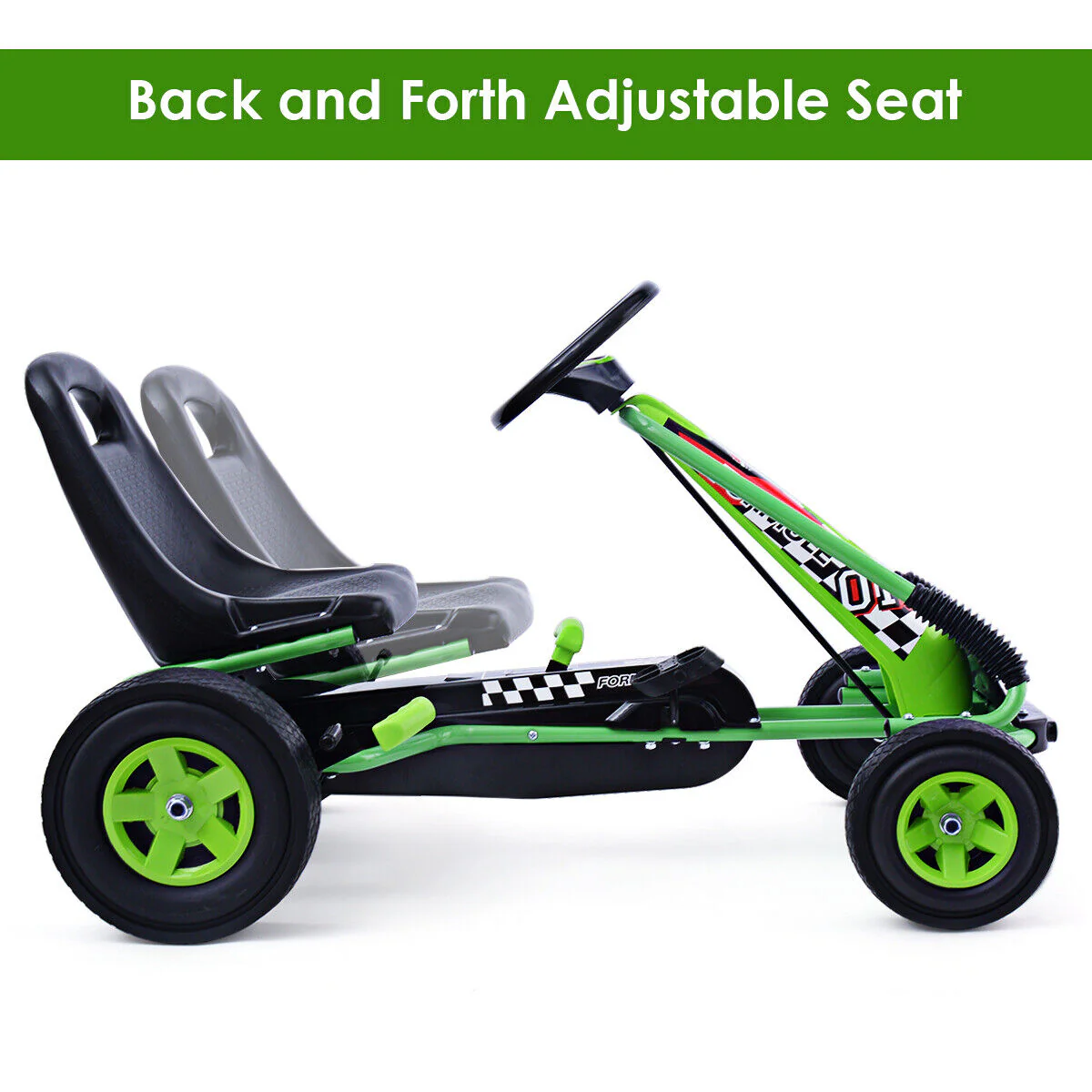 Green Adjustable Seat Pedal-Powered Kids Go Kart with 4 Wheels - Image 4