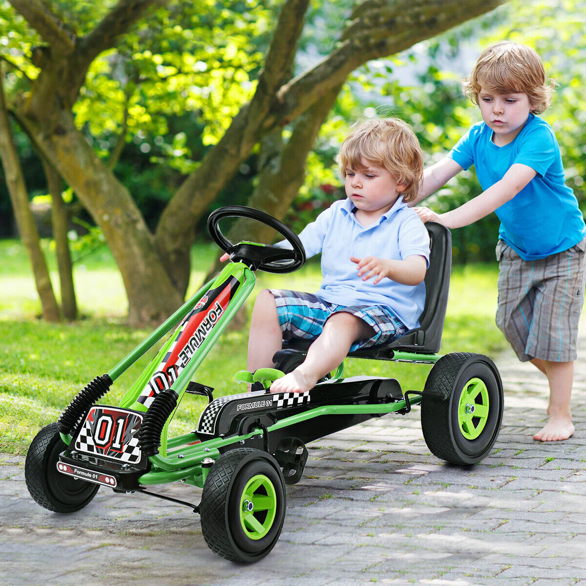 Green Adjustable Seat Pedal-Powered Kids Go Kart with 4 Wheels - Honeyjoy Ride On Toy - Image 3